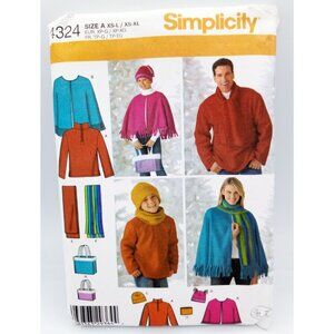 Simplicity Pattern 4324 Sz XS-L XS-XL Child Teen Adult Top Scarf Hat Cape Uncut